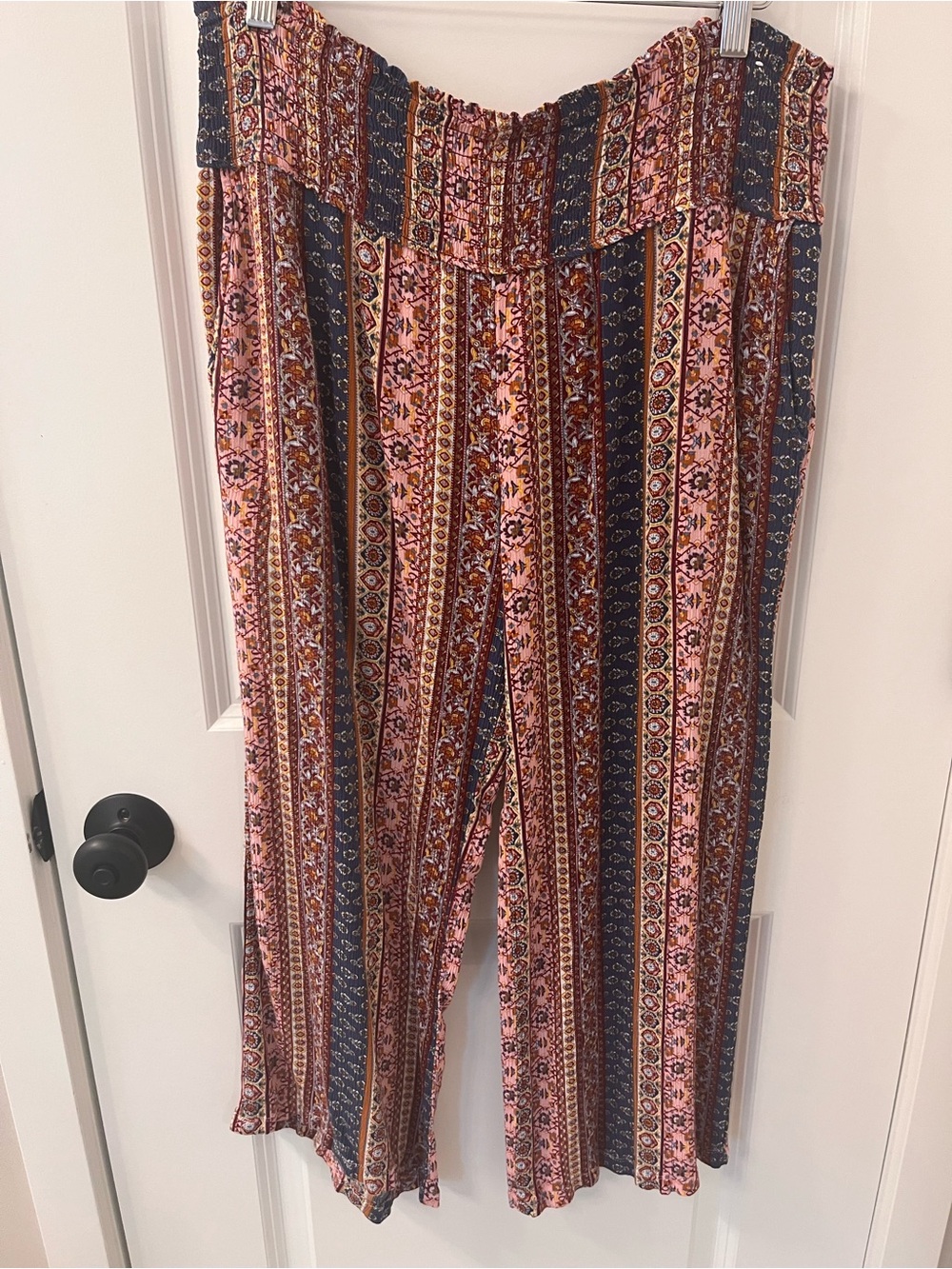 Three Dots Pink Multi Striped Boho Wide-Leg Pants
